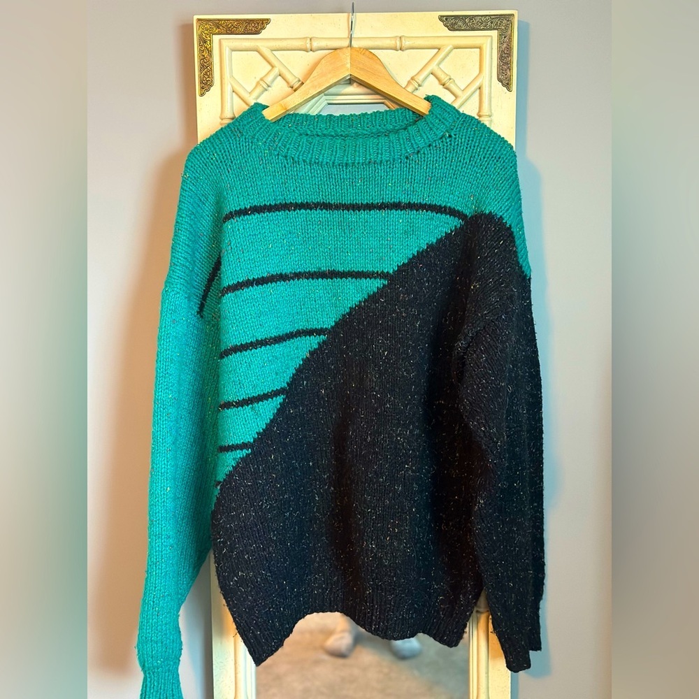 Oversized unisex thick knit wool crewneck vintage cabincore sweater PTP 27 - Picture 5 of 8